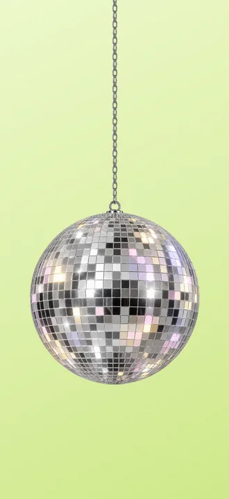 Glow stick wallpaper, light: a mirrored disco ball hangs on its chain over lime.